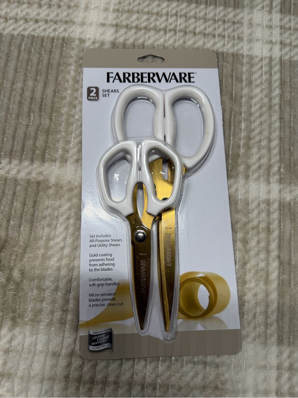 Farberware Gold Blades with White Handles 2-Piece Shears Set